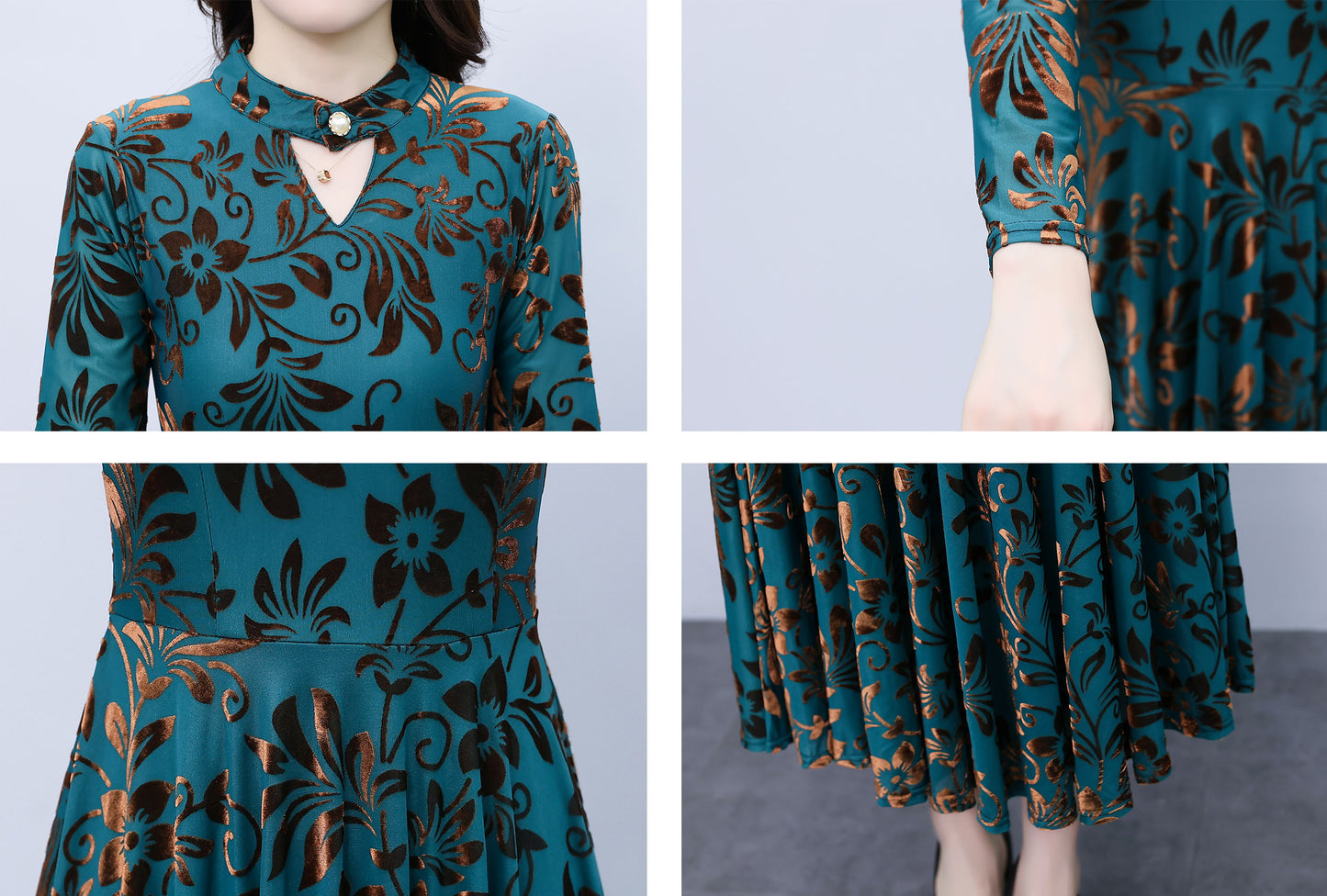 Green Floral Print Cut-out detail Maxi Dress