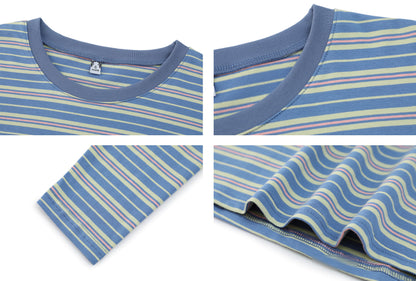 Striped T-Shirt Elastic Loose Long Sleeve Solid Tee Tops
