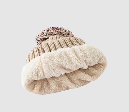 Womens Winter Plus velvet Knitted Hairball Hat Warm Knit Multiple Colors To Choose From - LAI MENG FIVE CATS