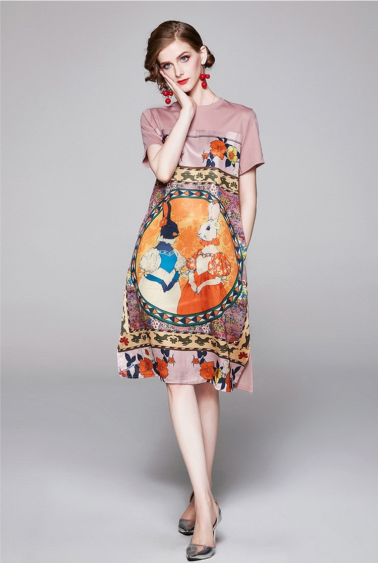 Summer Short Sleeve Midi T-shirt Dress - LAI MENG FIVE CATS