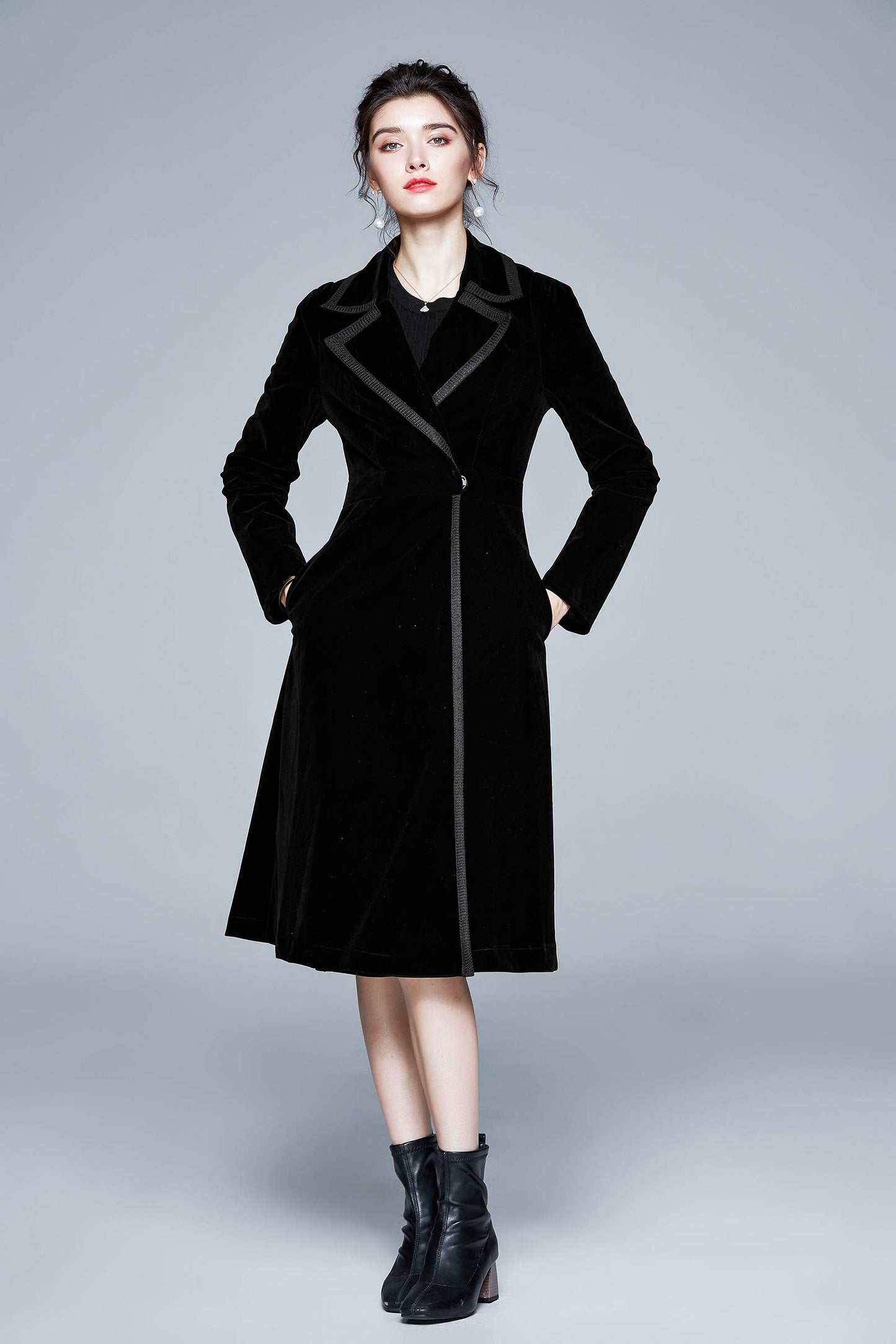 Long Velvet Coat Retro Outwear Dresses - LAI MENG FIVE CATS