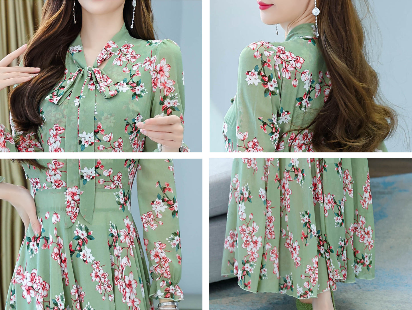 Floral Pattern Tie V-neck Maxi Dress