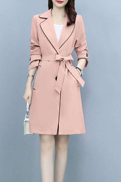 Pink 3/4 Length Outerwear Trench Coat with Belt