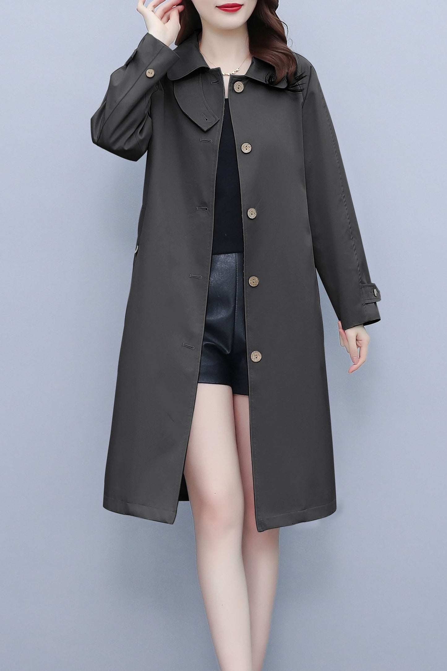 Dark Grey 3/4 Length Outerwear Trench Coat