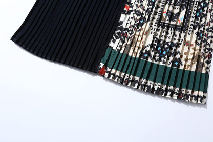 Round neck 2 in 1 Elegant Pattern stitching A Line Midi Dress