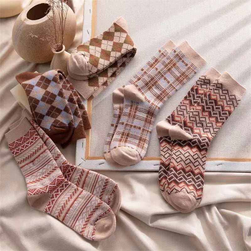 Plaid Cotton Socks (a set of three pairs) - LAI MENG FIVE CATS