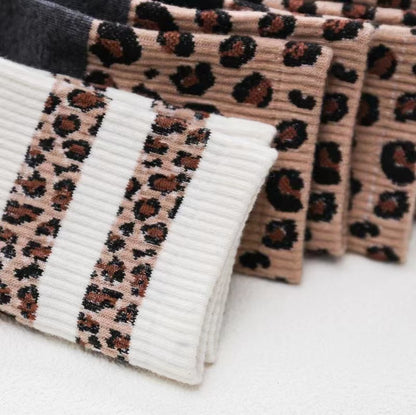 Leopard Print Cotton Socks (a set of five pairs) - LAI MENG FIVE CATS