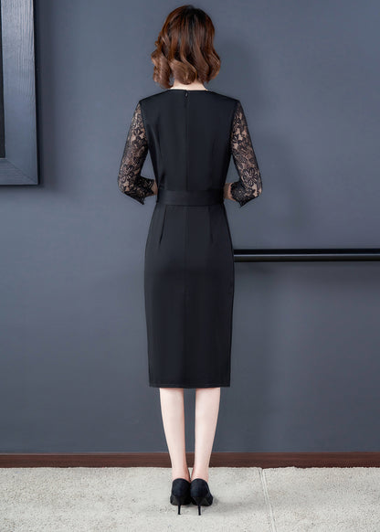 Women V-Neck Elegant Office Lace Slevee Midi Dress