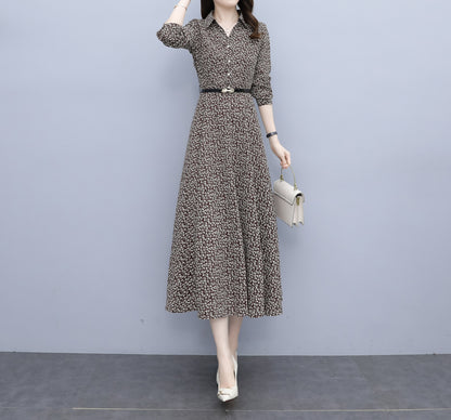 Classic Dress Floral Print Waist Belt Maxi Dress