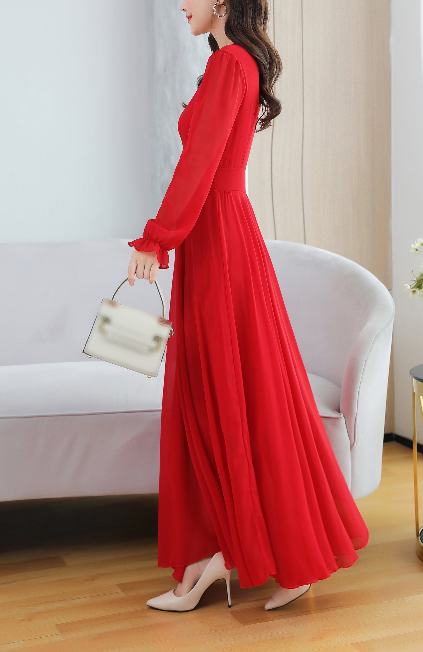 Classic Solid Color V-Neck Elegant Wedding Maxi Dress