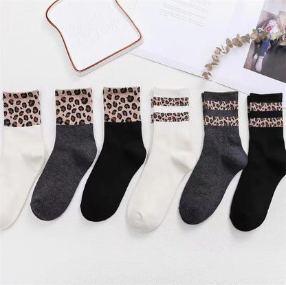 Leopard Print Cotton Socks (a set of five pairs) - LAI MENG FIVE CATS