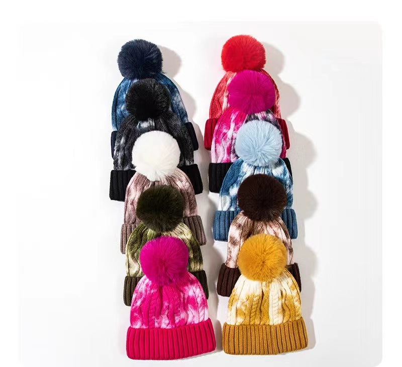 Womens Winter Knitted Hairball Hat Warm Knit Multiple Colors To Choose From - LAI MENG FIVE CATS