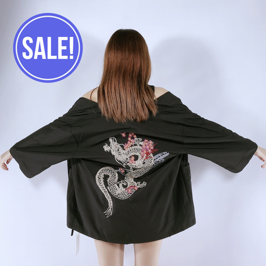 Black Dragon Embroidered Kimono Cardigan US 2-10 - LAI MENG FIVE CATS