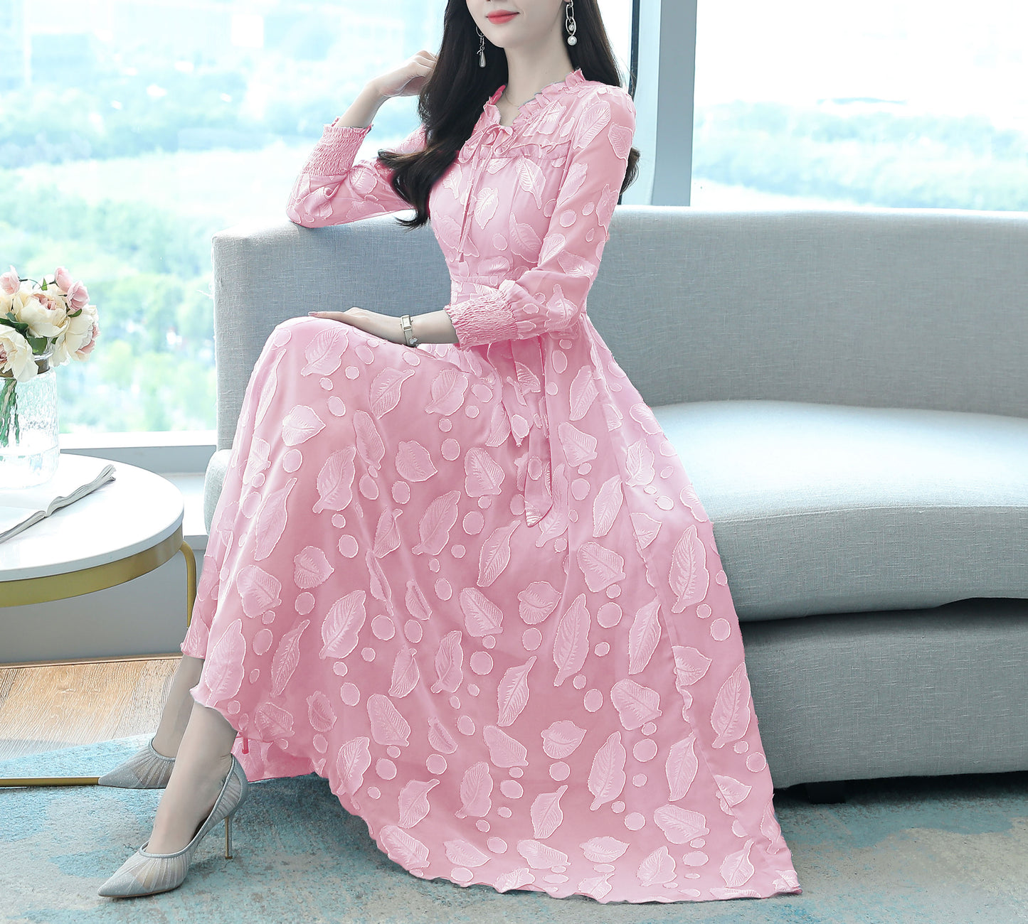 Classic Dress Floral Pattern Maxi Print Dress