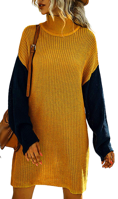 Women Turtleneck Sweater Dress Loose Knit Pullover Dresses - LAI MENG FIVE CATS